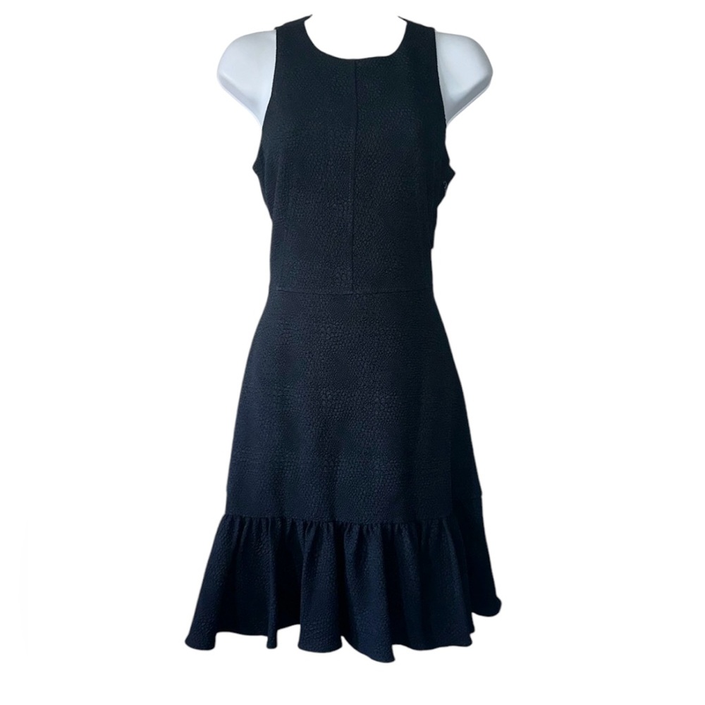 REBECCA TAYLOR Navy Textured Stretch Woven Ruffle Cut Out Back Mini Dress-Size 2